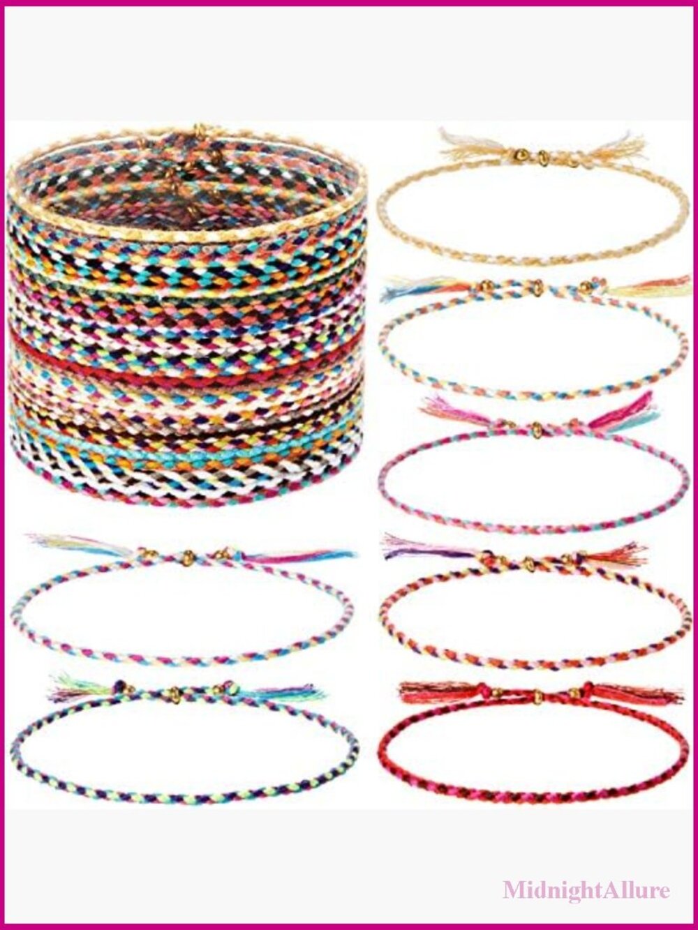 28 Woven Wrap Friendship Bracelets Adjustable Boho Braided Anklets Set